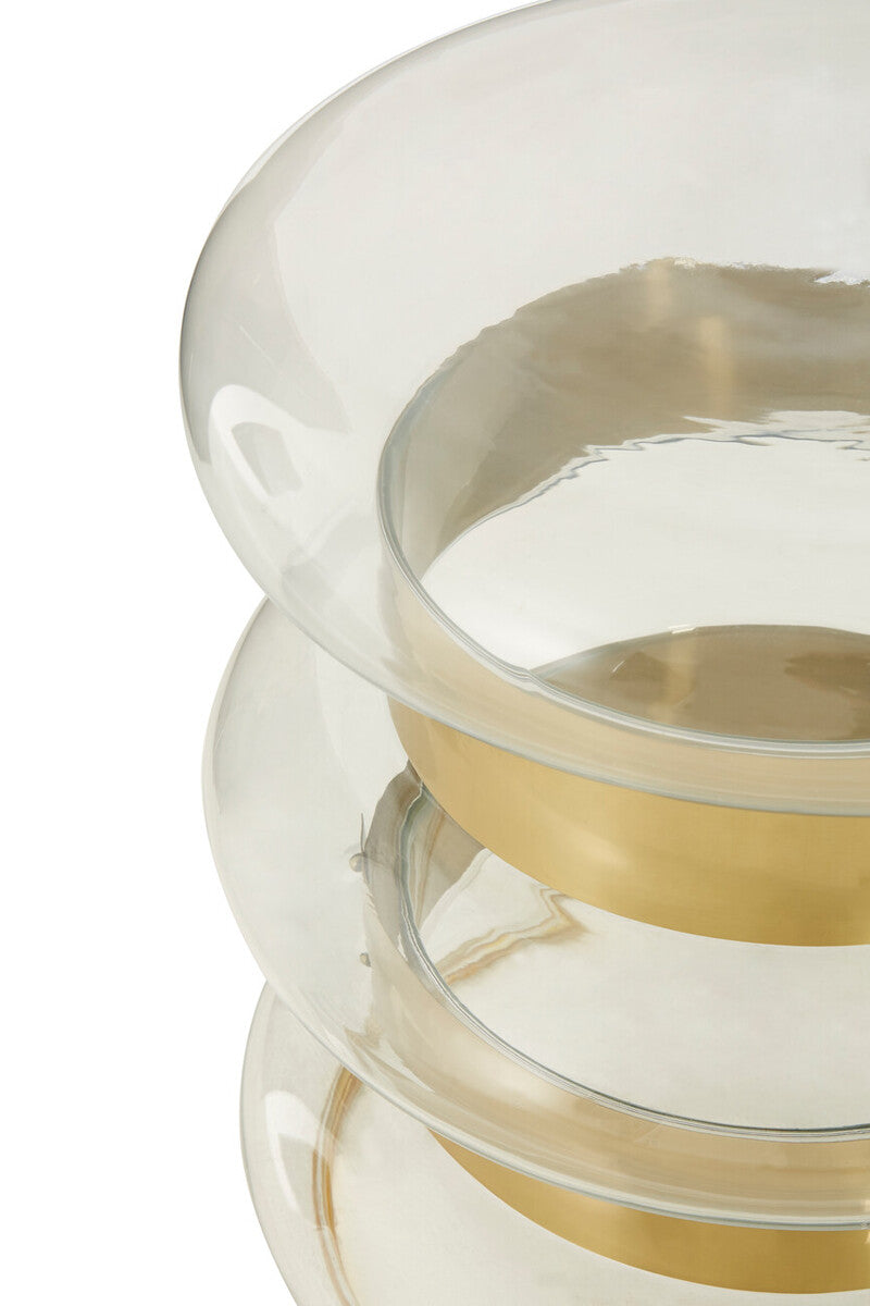 Gold Side Table With Clear Circular Glass Sides & Steel Frame, Margot