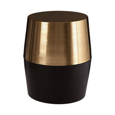 Black & Gold Copper Metallic Drum Side Table With Engraved Design, Margot