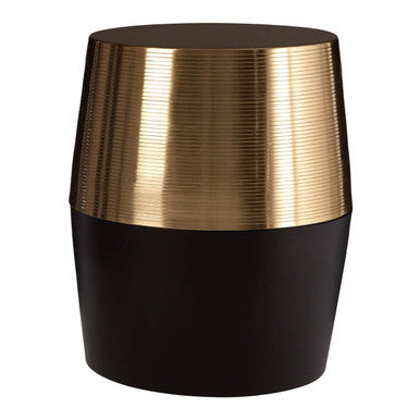 Black & Gold Copper Metallic Drum Side Table With Engraved Design, Margot