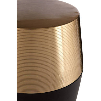 Black & Gold Copper Metallic Drum Side Table With Engraved Design, Margot