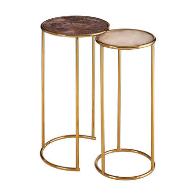 Amethyst Top Set Of 2 Nesting Side Tables With Reflective Gold Metal Frame, Vita