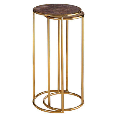 Amethyst Top Set Of 2 Nesting Side Tables With Reflective Gold Metal Frame, Vita