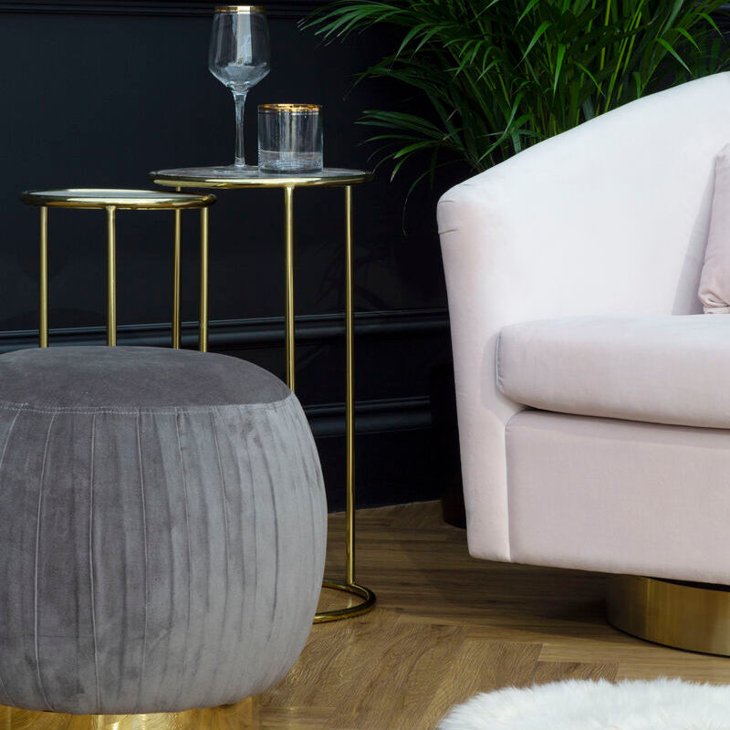 Amethyst Top Set Of 2 Nesting Side Tables With Reflective Gold Metal Frame, Vita
