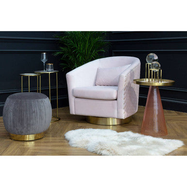 Amethyst Top Set Of 2 Nesting Side Tables With Reflective Gold Metal Frame, Vita