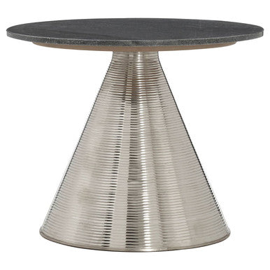 Grey Marble Top Side Table With Metal Silver Textured Base, Martini