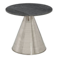 Grey Marble Top Side Table With Metal Silver Textured Base, Martini