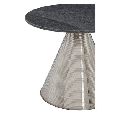 Grey Marble Top Side Table With Metal Silver Textured Base, Martini
