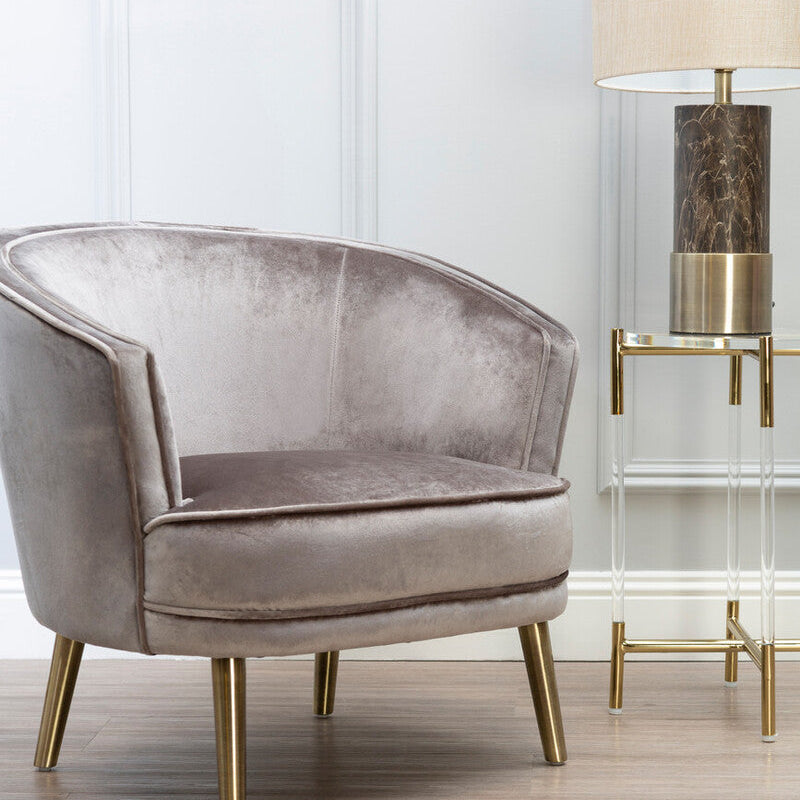 Round Clear Acrylic Side Table With Gold Steel Cross Base, Miley