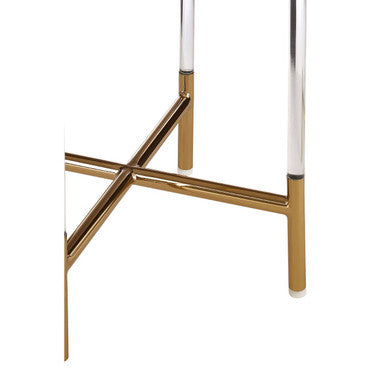 Round Clear Acrylic Side Table With Gold Steel Cross Base, Miley