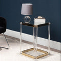 Clear Mirrored Top Side Table With Clear Acrylic Legs & Gold Frame, Miley
