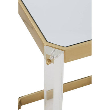 Clear Mirrored Top Side Table With Clear Acrylic Legs & Gold Frame, Miley