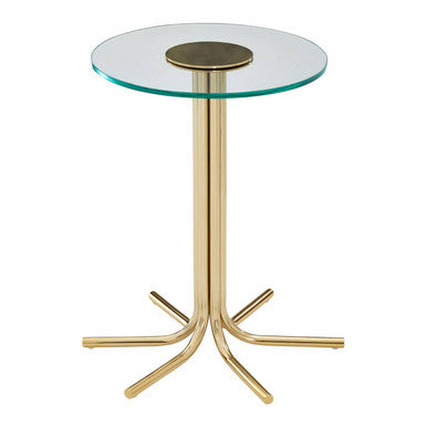 Clear Glass Top Side Table With Splayed Gold Metal Base, Miley