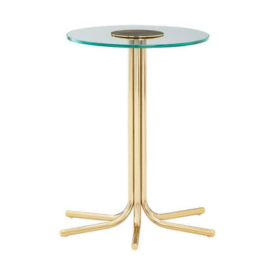 Clear Glass Top Side Table With Splayed Gold Metal Base, Miley