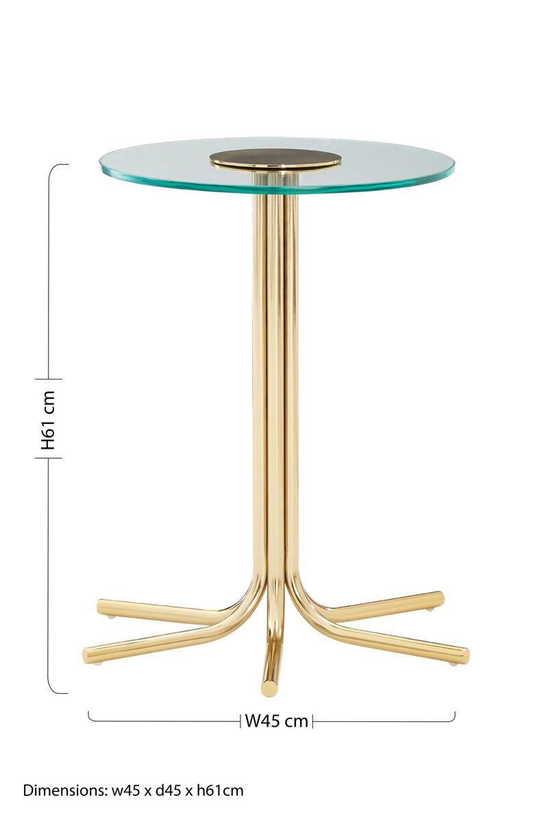 Clear Glass Top Side Table With Splayed Gold Metal Base, Miley
