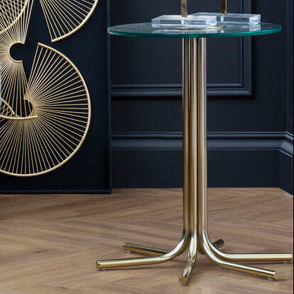 Clear Glass Top Side Table With Splayed Gold Metal Base, Miley