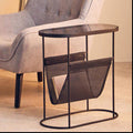 Grey Glass Top Side Table With Black Metal Frame & Hanging Mesh Shelf, Trento