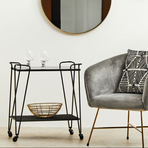 Trento Bar Trolley Glass Black Industrial
