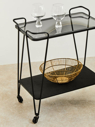 Trento Bar Trolley Glass Black Industrial