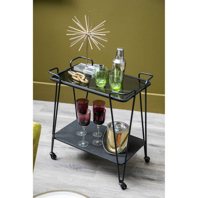 Trento Bar Trolley Glass Black Industrial