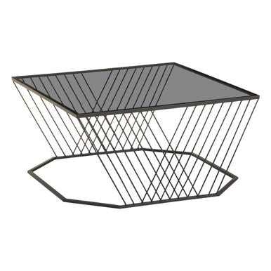 Grey Glass Top Coffee Table With Black Wireframe Design, Trento
