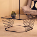 Grey Glass Top Coffee Table With Black Wireframe Design, Trento
