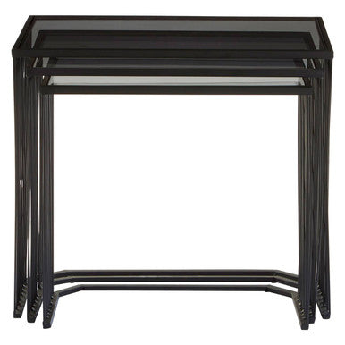Set Of 3 Smoky Grey Glass Tops Nesting Side Tables With Black Metal Wire Frames, Trento