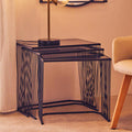 Set Of 3 Smoky Grey Glass Tops Nesting Side Tables With Black Metal Wire Frames, Trento
