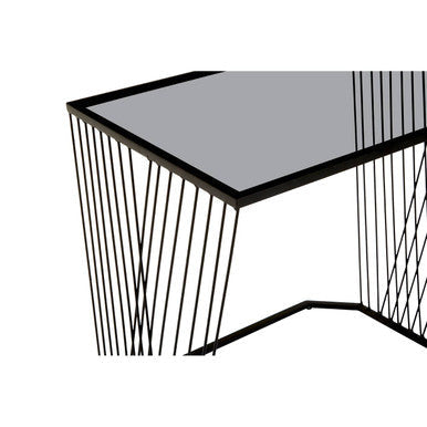 Set Of 3 Smoky Grey Glass Tops Nesting Side Tables With Black Metal Wire Frames, Trento
