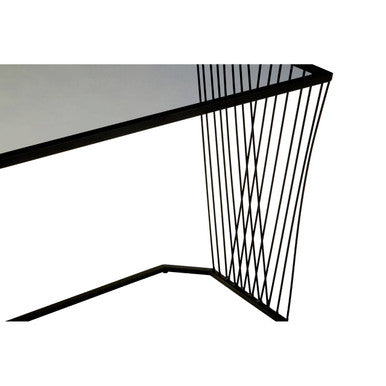 Set Of 3 Smoky Grey Glass Tops Nesting Side Tables With Black Metal Wire Frames, Trento