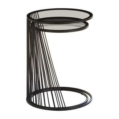 Set Of 2 Grey Glass Top Nesting Side Tables With Black Metal Wire Frame, Trento