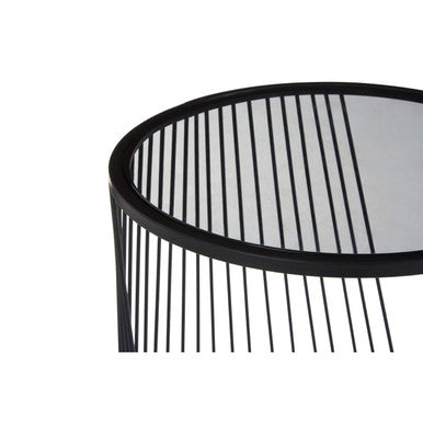 Set Of 2 Grey Glass Top Nesting Side Tables With Black Metal Wire Frame, Trento