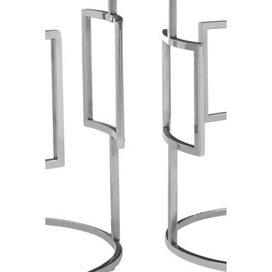Set Of 2 Natural Mango Wood Nesting Tables With Reflective Stainless Steel Base, Agra