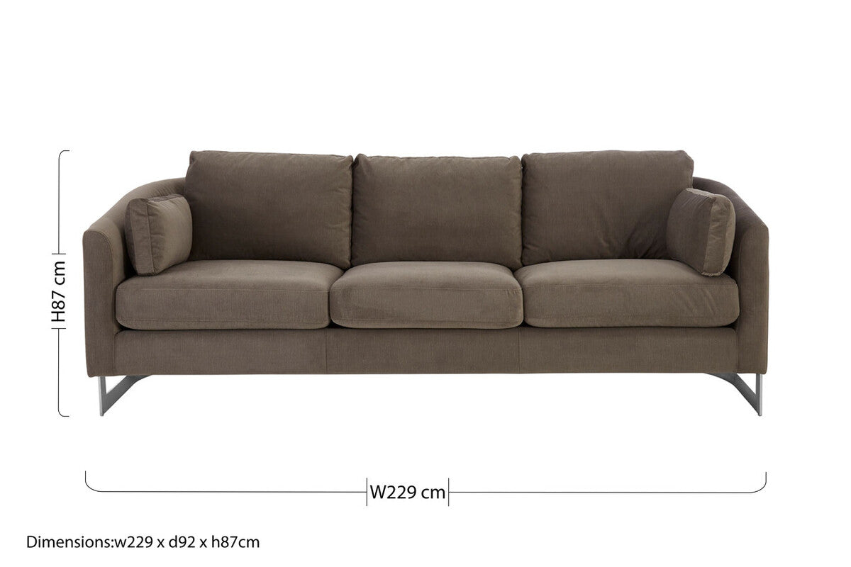 3 Seat Dark Grey Cotton Velvet Sofa, Freda