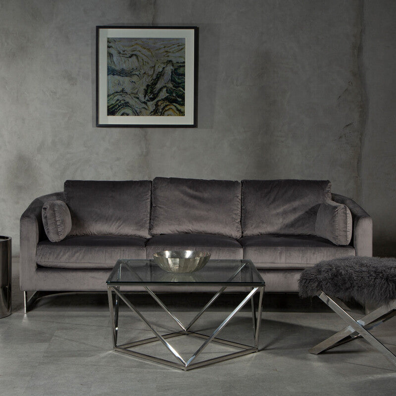 3 Seat Dark Grey Cotton Velvet Sofa, Freda