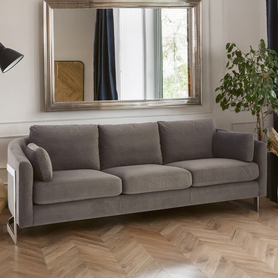 3 Seat Dark Grey Cotton Velvet Sofa, Freda
