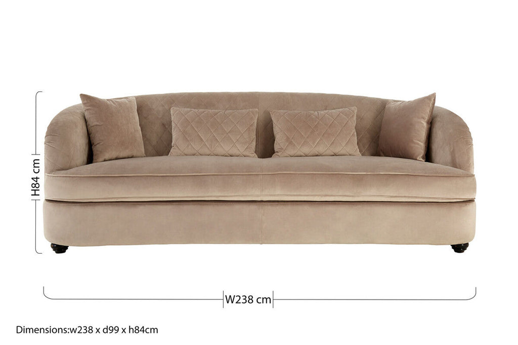 3 Seat Grey Cotton Velvet Sofa, Fiji