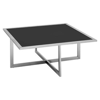 Black Tempered Glass Top & Silver Stainless Steel Frame Coffee Table With 4 Nesting Stools, Horizon