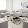 Black Tempered Glass Top & Silver Stainless Steel Frame Coffee Table With 4 Nesting Stools, Horizon