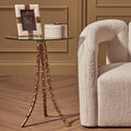 Clear Glass Top Large Side Table With Warm Gold Iron Tripod Base, Sika