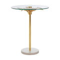 Clear Glass Top Small Side Table With Gold Leaf Design Base & White Marble Base, Sika