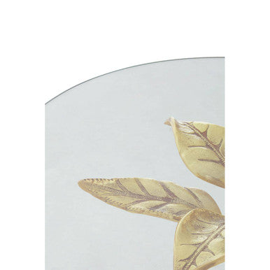 Clear Glass Top Small Side Table With Gold Leaf Design Base & White Marble Base, Sika