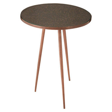 Tempered Glass Side Table With Antique Copper Textured 3 Slim Legs, Akola