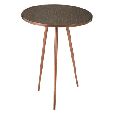Tempered Glass Side Table With Antique Copper Textured 3 Slim Legs, Akola
