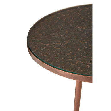 Tempered Glass Side Table With Antique Copper Textured 3 Slim Legs, Akola