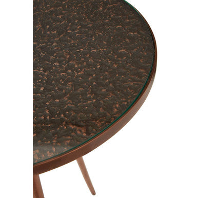 Tempered Glass Side Table With Antique Copper Textured 3 Slim Legs, Akola