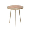 Natural Acacia Wood Small Round Side Table With Gold Aluminium Border & Legs, Almora