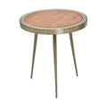Natural Acacia Wood Round Side Table With Gold Aluminium Border & Legs, Almora