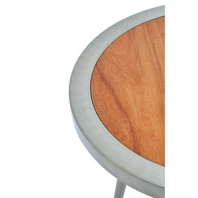 Natural Acacia Wood Round Side Table With Gold Aluminium Border & Legs, Almora