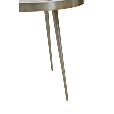 Natural Acacia Wood Round Side Table With Gold Aluminium Border & Legs, Almora