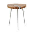 Natural Acacia Wood Slice Side Table With Silver Metal Centre & Aluminium Legs, Almora